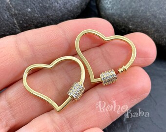 Multi Color Gold Fill Heart Screw Lock Clasp Cz Micro Pave