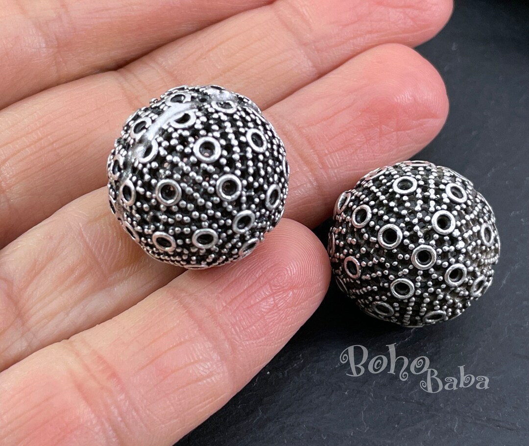 Large Silver Ball Bead, Large Round Beads, Filigree Ball Beads, Silver