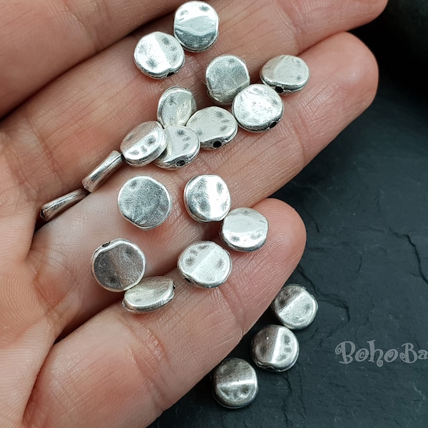 Hammered Beads, Disc Spacer, Silver Spacer Beads, Round Beads, Silver Beads, Disc Beads, Jewelry Spacers, Silver Plated, Spacer Beads, 20 Pc