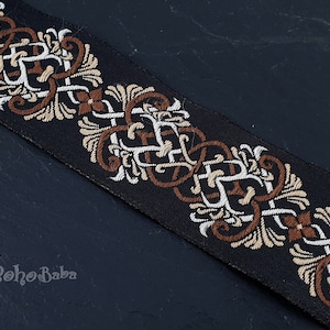 Jacquard Ribbon, Embroidered Woven Ribbon, Wide Trim, Jacquard Trim, 32mm Wide, Ethnic Ribbon, Floral Pattern Ribbon, 1 Meter - 1.09 Yards