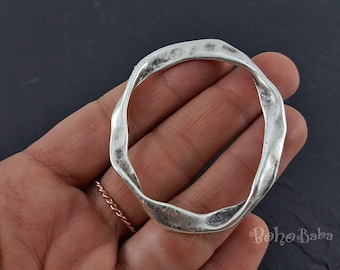 Twisted Oval Loop, Large Silver Pendant, Large Closed Loop, Connector, Large Hoop, Metal Link, Oval Connector, Silver Loop Pendant, 1 Pc