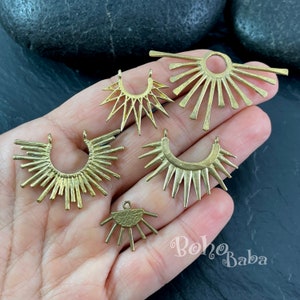 Raw Brass Sun Charm Collection, 5Pc