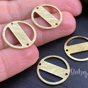 Breloques rondes en laiton, breloque en cercle en laiton texturé, blancs en laiton brut, breloques de boucle d&#39;oreille en laiton 2 trous, résultats de bijoux en laiton, 6Pc