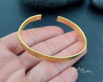Adjustable Gold Bangle Bracelet, Hammered Bracelet Connector Blanks, Gold Jewelry Findings