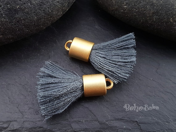 Dark Gray Cotton Tassel Charms Gold Tassel Findings Mini Boho Tassels Tassel Bracelet Earring Tassels 2 Pc Etsy