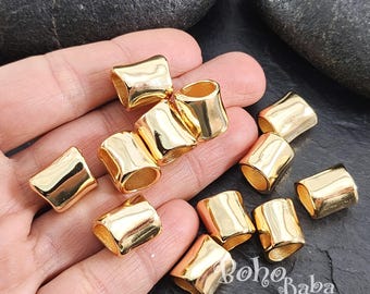 Cuentas tubulares chapadas en oro brillante, cuentas espaciadoras de joyería con orificio grande, cuentas espaciadoras de oro, cuentas espaciadoras de barril, 2 piezas