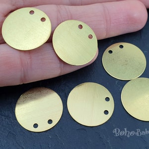 Brass Disc Charms, 20mm Brass Disc Connectors, Raw Brass Findings, Raw Brass Tags, Brass Stampings, 15 Pc