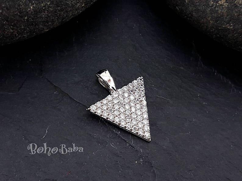 Rhodium Triangle Necklace Triangle Pave Pendant Cubic Zirconia Charms Cubic Zirconia Bridal Jewelry Micro Pave Charms Silver Triangle