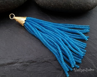 Blaue Perlen Quaste, afghanische Perlen Quaste, Gold Quaste, Boho, Quaste Halskette, Heishi Perlen Quaste, Rocailles Quaste, Ohrring Quaste