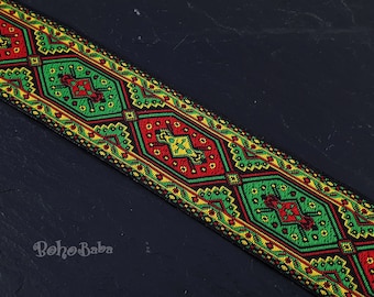 Embroidered Woven Ribbon, Jacquard Ribbon, Jacquard Trim, Wide Trim, 32mm Wide, Ethnic Ribbon, Tribal Pattern Ribbon, 1 Meter - 1.09 Yards