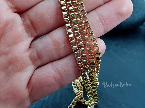 Box Chain, Delicate Gold Chain, Gold Plated Chain, Dainty Chain, Gold  Plated, Necklace Chain, Bracelet Chain, Gold Chain, 3mm Box Chain