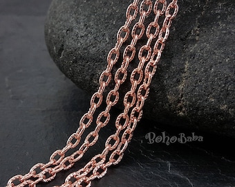 Rose Gold Chain, 1 Meter, Etched Gold Chain, Unsoldered Link, Oval Link Chain, Rose Gold Plated, Necklace Chain, Chain Supplies, Cable Chain