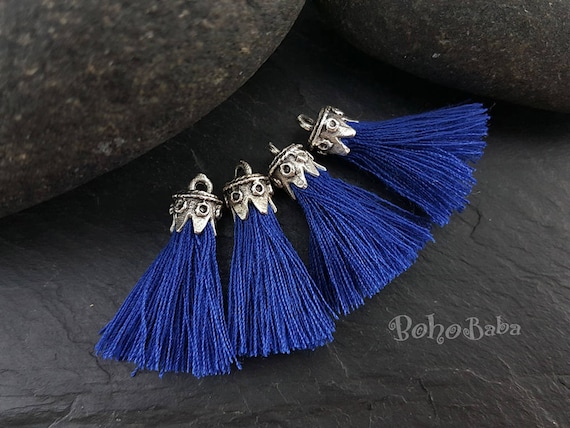 Royal Blue Mini Cotton Tassels, Tassel Findings, Mini Boho Tassels, Tassel  Bracelet, Antique Silver Plated Cap, Mini Tassels Earring Tassels