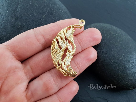 Gold Setting Blank, Large Pendant Bail, Gold Plated Findings, Necklace Connector, Ethnic, Tribal Bail, Fretwork, Large Stone Setting, 1 Pc