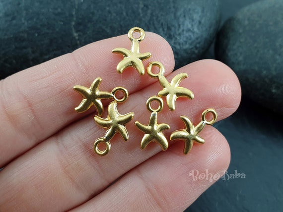 Gold Starfish Charms, Sea Star Pendant, Mini Star Charms, Gold Sea Star, Gold Starfish, Tiny Star Charms, Starfish Necklace, 15Pc