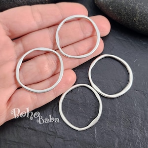Silver Organic Shape Hoop Ring Charm, Circle Pendant, Loop Link Connector, Large Closed Silver Ring, 2pc