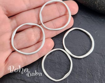 Silver Organic Shape Hoop Ring Charm, Circle Pendant, Loop Link Connector, Large Closed Silver Ring, 2pc