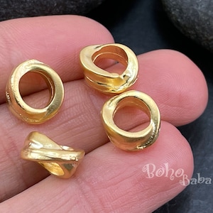 Gold Hoop Beads, Gold Spacer Beads, Bracelet Cord Beads, Tribal Spacers, Large Hole Beads, 4Pc