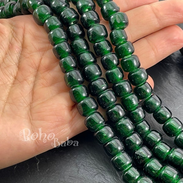 Artisan Handmade Green Glass Ball Beads, Traditional Turkish Glass Beads, Round Glass Beads, 10pc