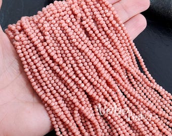 Hilos de cuentas de cristal facetado de 3 mm, cuentas de cristal de color rosa salmón oscuro opaco