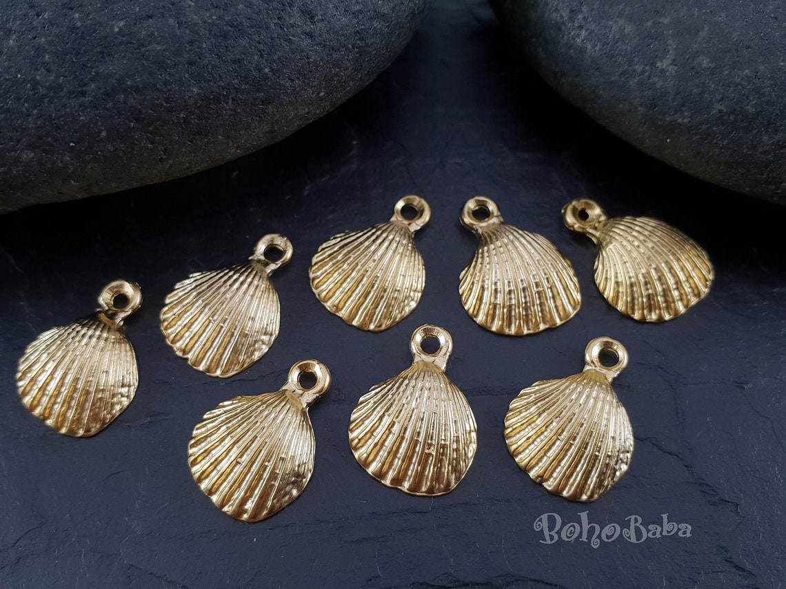 10pcs Golden Edge Clam Shell Charms - Natural Shell Pendants For Jewelry Making