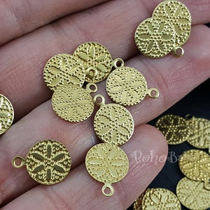 Raw Brass Coin Charms, Brass Flower Disc Charms, Mini Coin Charms, Rustic Coins, Textured Coin Findings, Brass Findings, 30 Pc