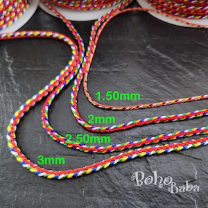 Jewelry Making Cords, Mixed Colors, Braided Nylon Cord for Chinese Knot Making, Red, Blue, Green, Yellow