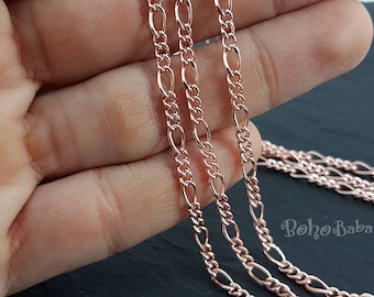 Rose Gold Plated Curb Chain, Unsoldered Link Chain, Necklace Jewelry Supplies, 1 Meter