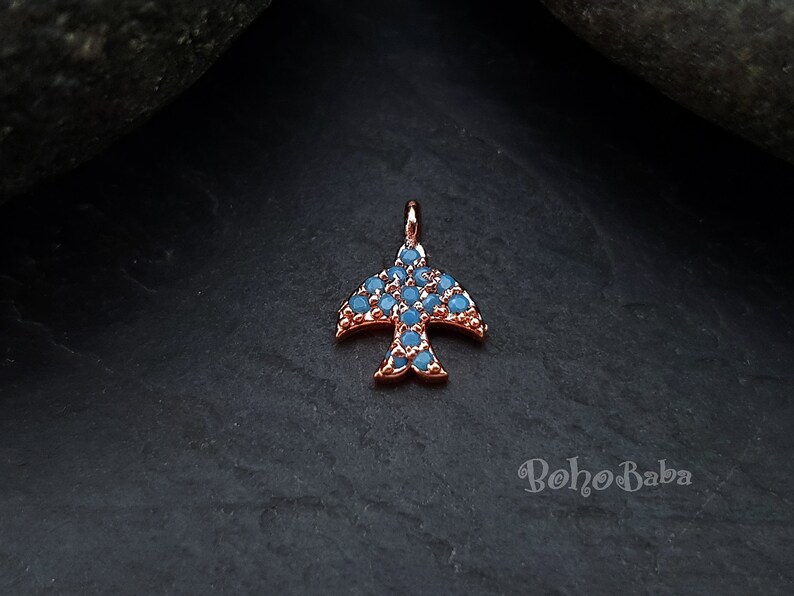 Micro Pave Charms Blue Zirconia Charms Rose Gold Swallow Bridal Jewelry Dainty Necklace Tiny Swallow Pave Charms Cubic Zirconia