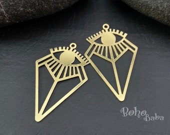 Charme d'oeil en laiton, charme de mauvais œil en laiton brut, breloques de boucle d'oreille d'oeil de diamant, résultats découpés au laser, MLRB38