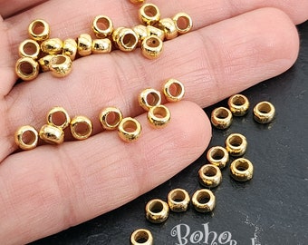 Cuentas de aro chapadas en oro brillante, cuentas de agujero grande, pequeñas cuentas espaciadoras de oro, cuentas de oro redondas, cuentas de cordón de pulsera, espaciadores de aro de oro, 25 piezas