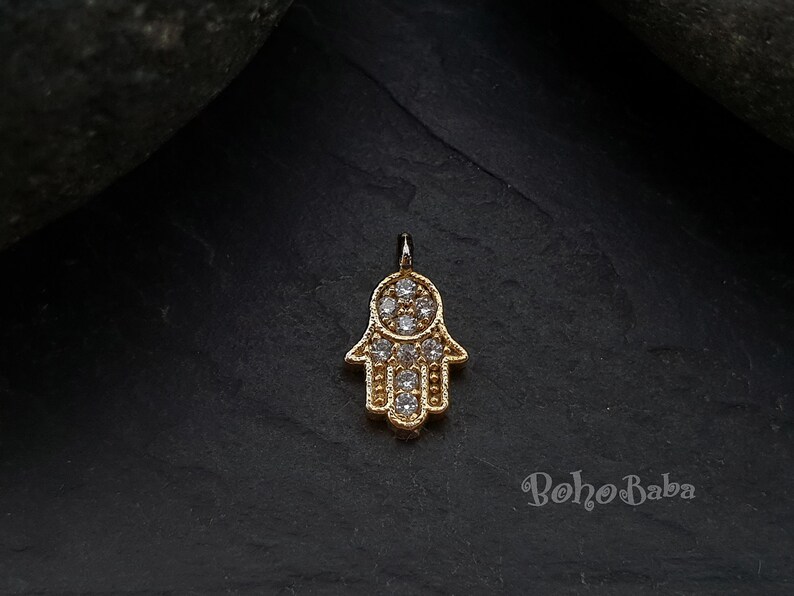 Micro Pave Charms Tiny Hamsa Pave Charms Cubic Zirconia Gold Hamsa Dainty Necklace Bridal Jewelry Clear Zirconia Charms