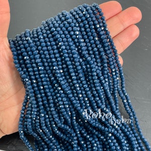 4mm Faceted Crystal Rondelle Bead Strands, Opaque Teal Blue Crystal Beads