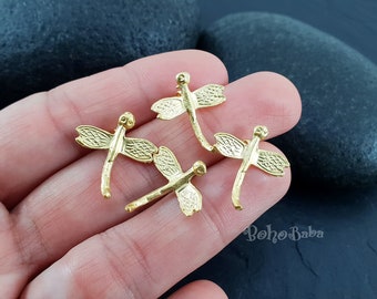 Gold Dragonfly Charms, Mini Dragonfly Charms, 4 Pc