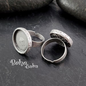 Silver Plated Ring Setting Blank, Round Resin Ring Blank, Adjustable Ring Bezel, Inlay Ring Mounting Blank, Cabochon Base, 1 Pc
