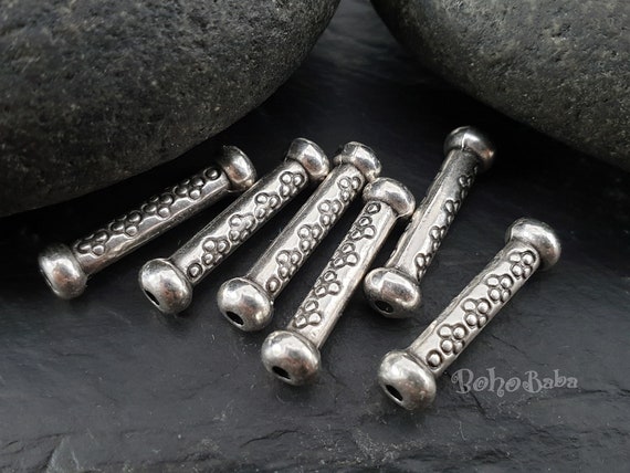 Long Silver Spacer Beads, Tribal Tube Beads, Tibetan Jewelry