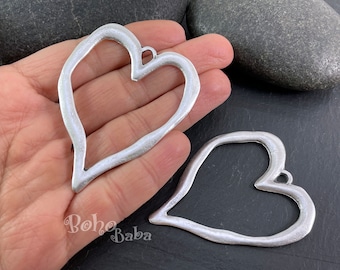 Colgante de corazón grande de plata, joyería de corazón de plata, dije de corazón grande, 1 pieza