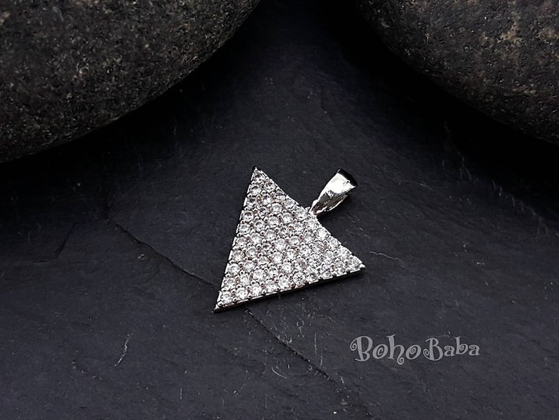 Rhodium Triangle Necklace Triangle Pave Pendant Cubic Zirconia Charms Cubic Zirconia Bridal Jewelry Micro Pave Charms Silver Triangle
