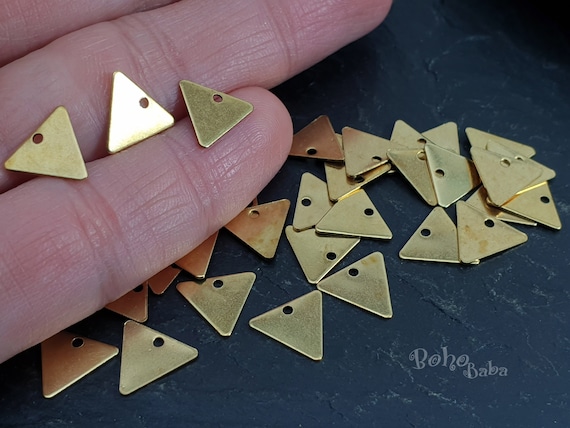 Brass Triangle Charms, Triangle Stamping Blanks, Raw Brass Triangle Charms, Mini Drop Charms, Brass Findings, Tiny Triangle Tags, 50 Pc