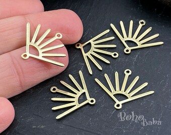 Brass Sun Charms, Raw Brass Sun Earring Blanks, Brass Connector Findings, 12 Pc