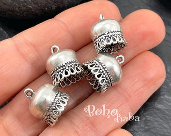 Gorro con borla tribal de latón chapado en plata antigua de 16 x 13 mm, cono rústico, varias piezas