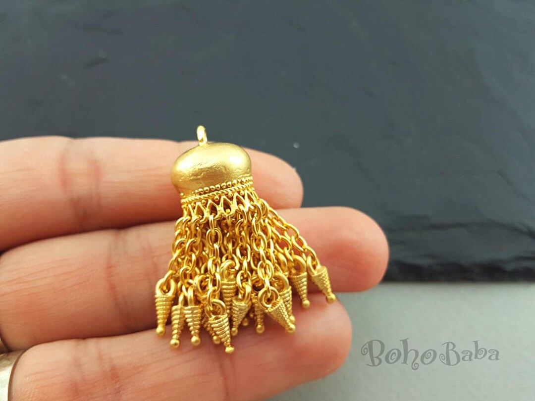 Mini Gold Tassel, Gold Plated Chain Tassel, Tassel Pendant With Mini