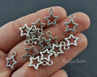 Silver Plated Star Charms, Mini Star Findings (10pc)