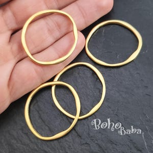 Gold Hoop Charms, Organic Hoop Rings, Circle Pendant, Loop Link Connector, Large Gold Closed Ring