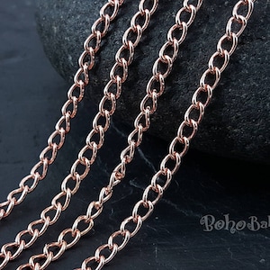 Chaîne en or rose, 1 mètre, chaîne plaquée or, Maillons dessoudés, Or rose, Chaîne en or, Chaîne de collier, Fournitures pour bijoux, En vrac, Gourmette