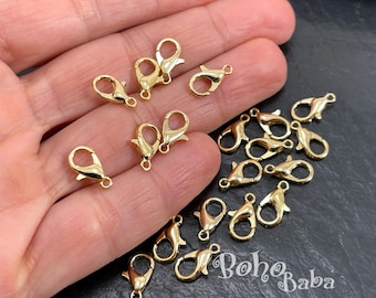 Shiny Gold Plated Lobster Clasps, (12x7mm, 502) Parrot Trigger Clasp