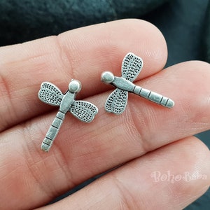 Antique Silver Plated Mini Dragonfly Charms, 8Pc