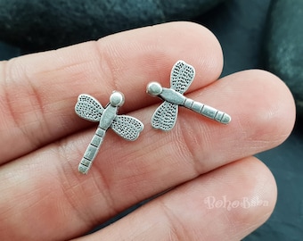 Mini dijes de libélula chapados en plata antigua, 8 piezas