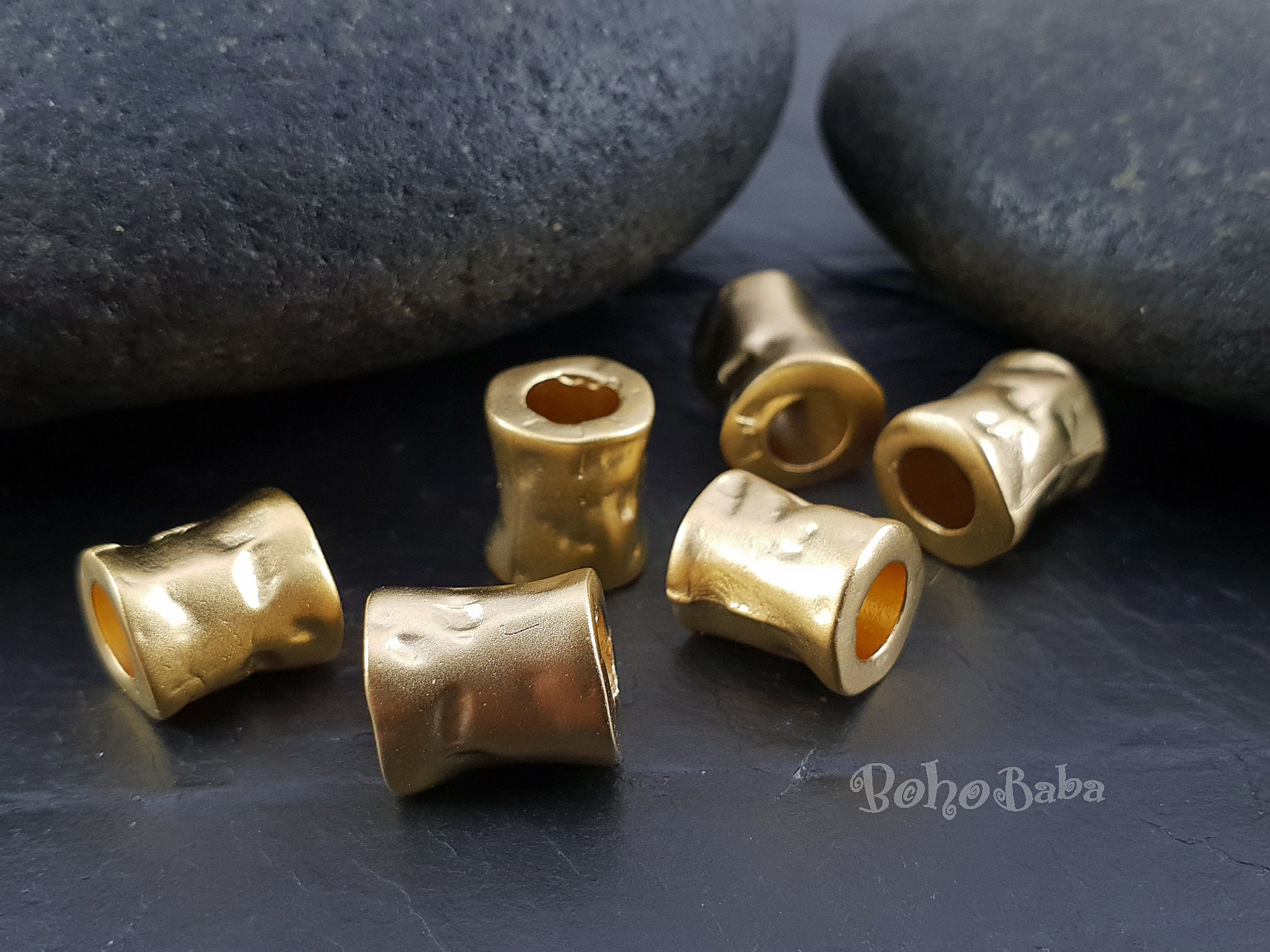 Large Hole Beads, Gold Spacer Beads, Tube Beads, Gold Plated Beads