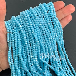 4mm Faceted Crystal Rondelle Bead Strands, Opaque Turquoise Blue AB Crystal Beads